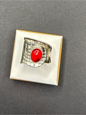 Silver Statement Ring with Red Cabochon